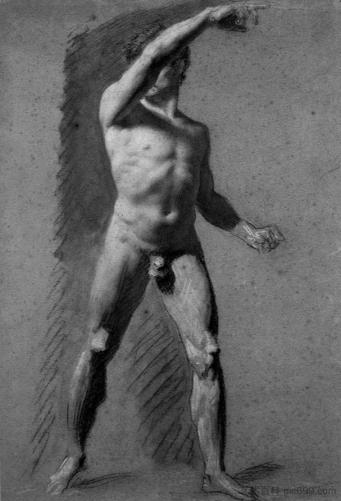 男性裸体指向 Male Nude Pointing (c.1800; France  )，皮埃尔·保罗·普吕东