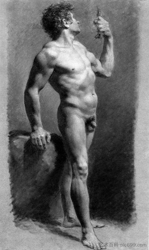 男性裸体转身 Male Nude Turning (c.1800; France  )，皮埃尔·保罗·普吕东