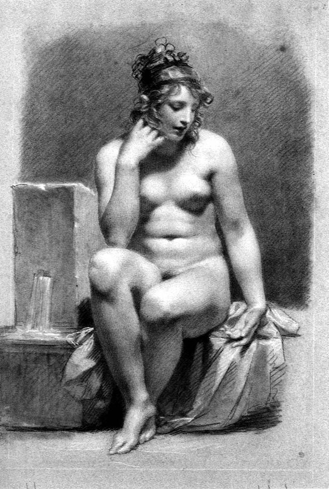 坐在喷泉旁的女性裸体 Seated Female Nude by a Fountain (c.1800; France  )，皮埃尔·保罗·普吕东