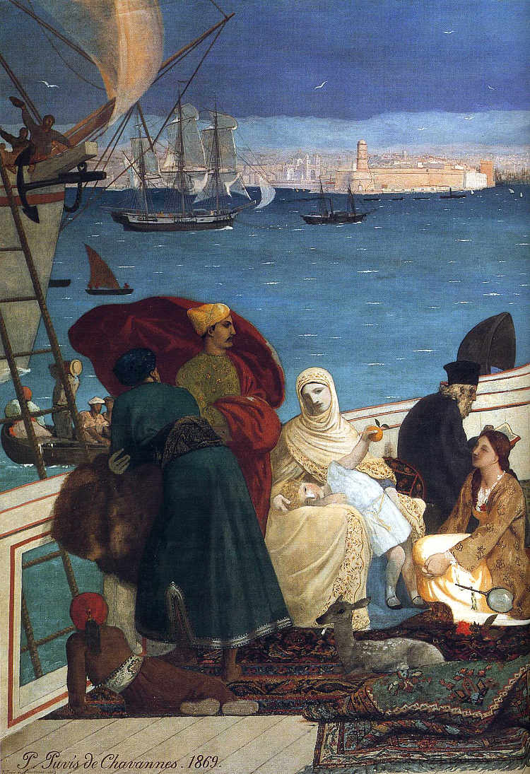 马赛,东方之门(局部) Marseilles, Gate to the Orient (detail) (1869),皮埃尔·皮维·德·夏凡纳