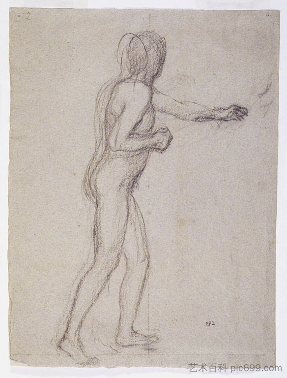 站立男性裸体研究 Study of a Standing Male Nude (1878 - 1882)，皮埃尔·皮维·德·夏凡纳