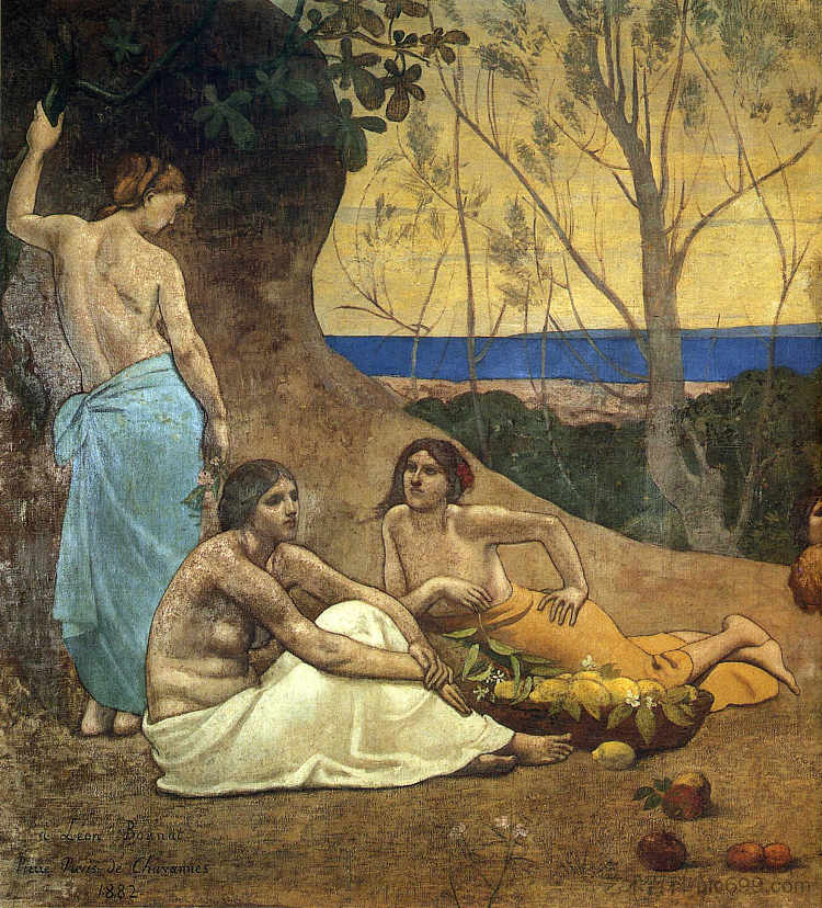 快乐之地(局部) The Happy Land (detail) (1882),皮埃尔·皮维·德·夏凡纳