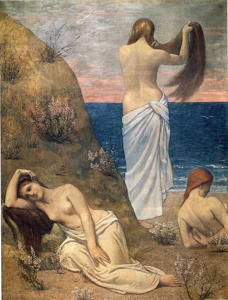 海边的年轻女孩 Young Girls on the Edge of the Sea (1879)，皮埃尔·皮维·德·夏凡纳