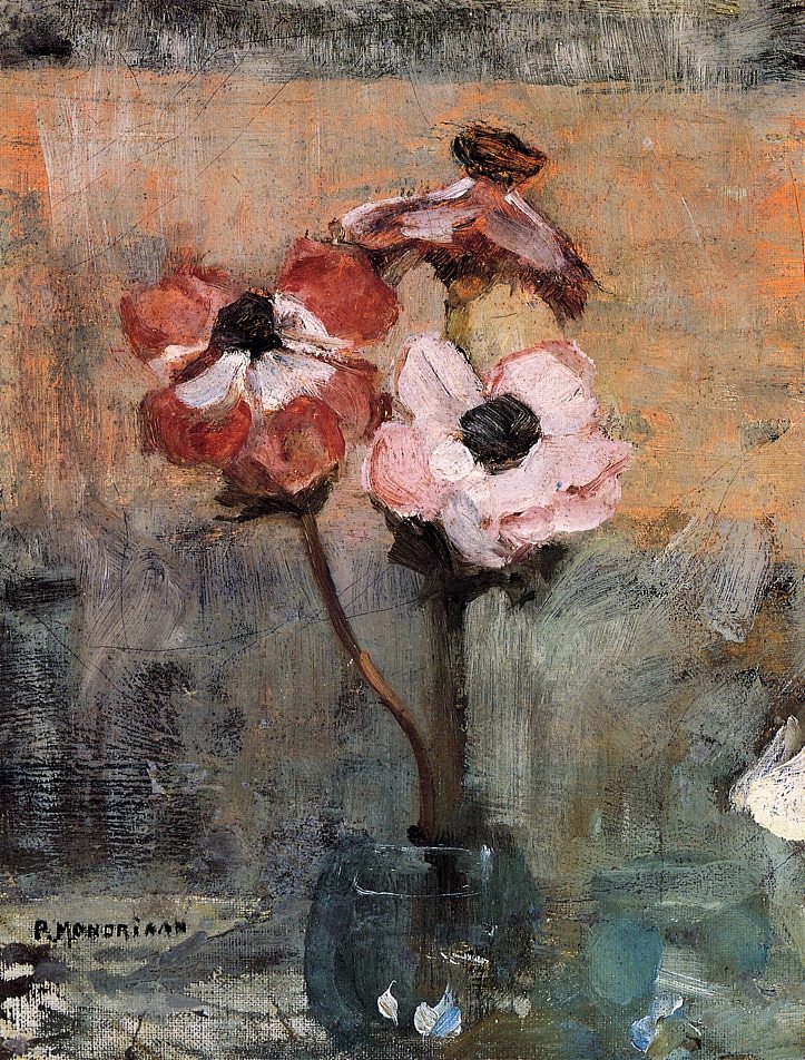 花瓶里的海葵 Anemones in a Vase (1909)，皮特·蒙德里安
