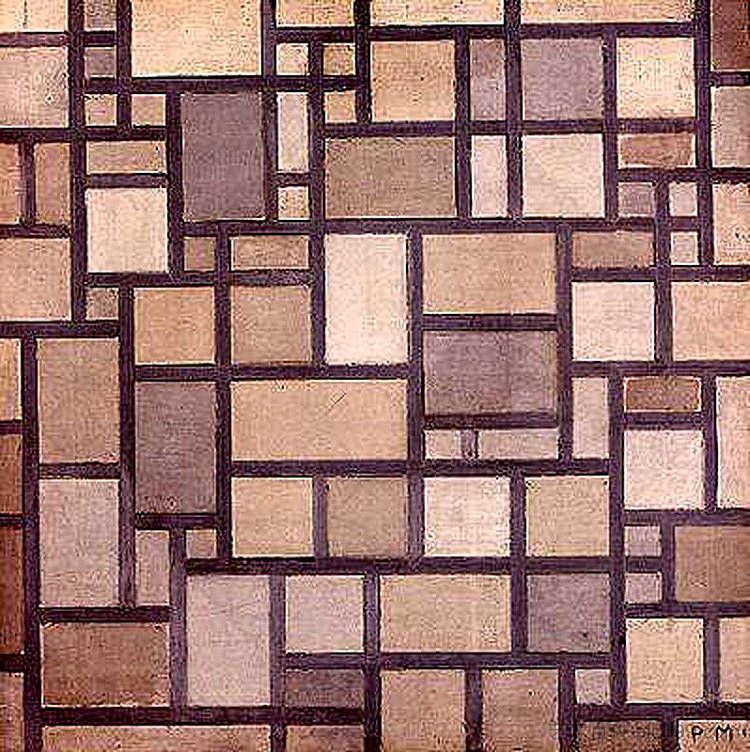 组成:带有灰色轮廓的浅色平面 Composition: Light Color Planes with Grey Contours (1919),皮特·蒙德里安
