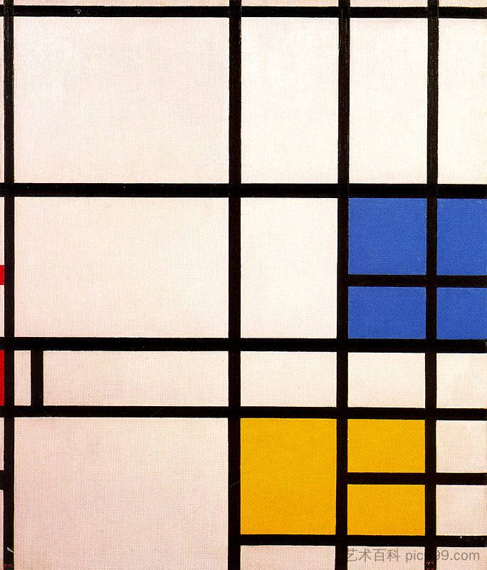 作曲 N. 11 伦敦与蓝色、红色和黄色 Composition N. 11 London with Blue, Red and Yellow,皮特·蒙德里安
