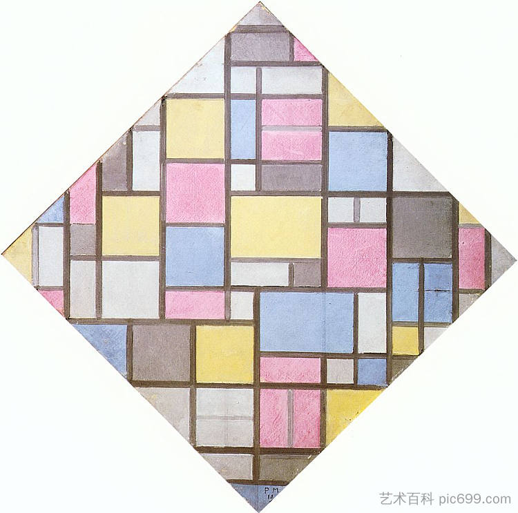 网格 VII 的构图 Composition with Grid VII (1919)，皮特·蒙德里安