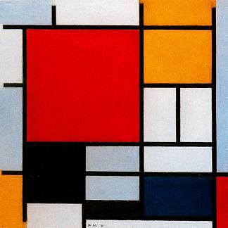 具有大红色平面，黄色，黑色，灰色和蓝色的构图 Composition with Large Red Plane, Yellow, Black, Gray and Blue (1921)，皮特·蒙德里安