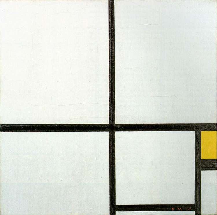 带有黄色斑块的成分 Composition with yellow patch (1930)，皮特·蒙德里安