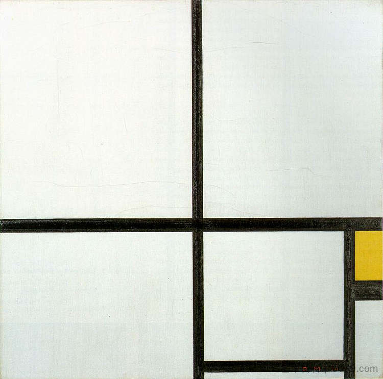 带有黄色斑块的成分 Composition with yellow patch (1930)，皮特·蒙德里安