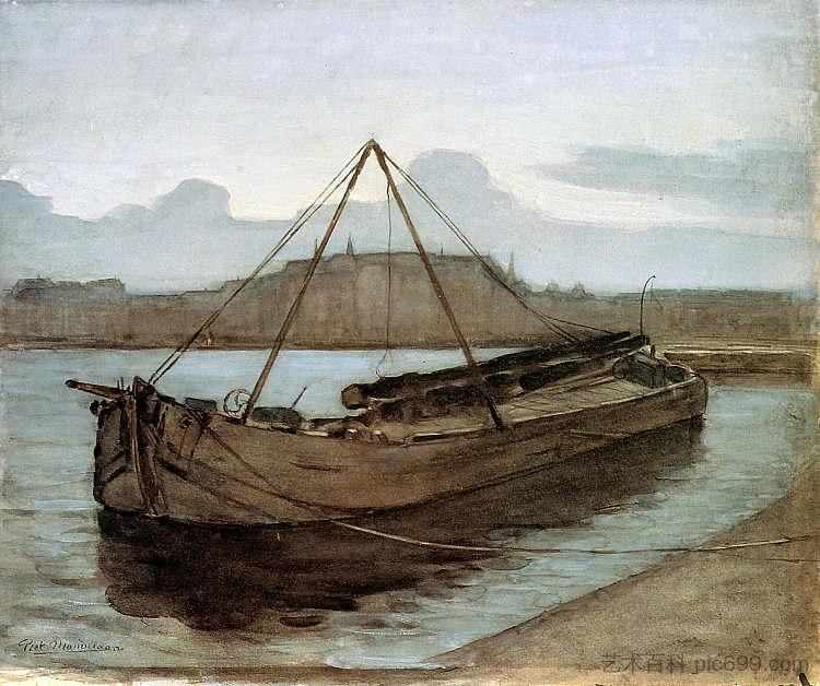 晚间在韦斯珀齐德太阳 Evening at Weesperzijde Sun (1900),皮特·蒙德里安