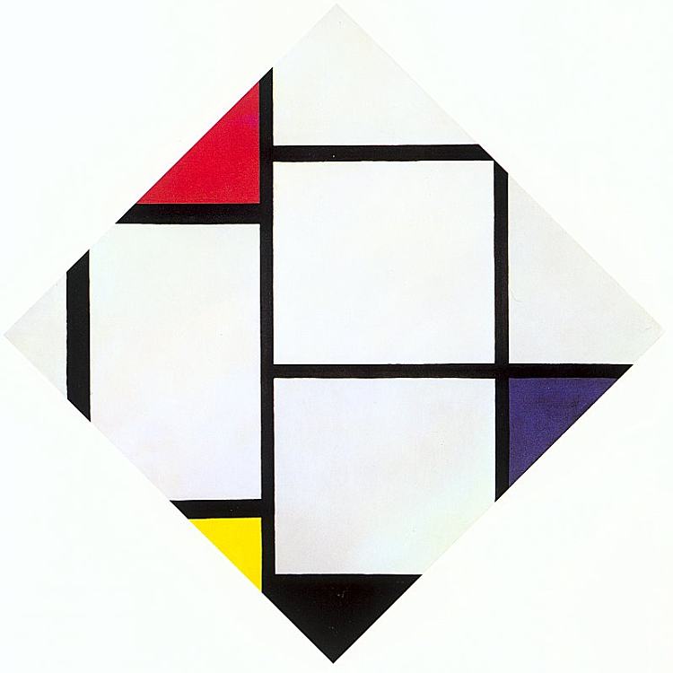 含片成分与红色、灰色、蓝色、黄色和黑色 Lozenge Composition with Red, Gray, Blue, Yellow, and Black (1924 - 1925)，皮特·蒙德里安