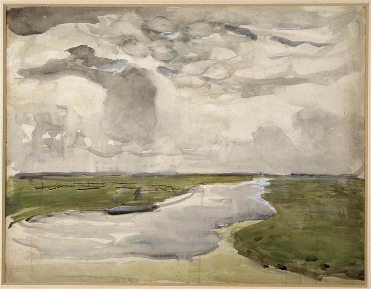 蜿蜒的风景与河流 Meandering Landscape with River (1906 - 1907)，皮特·蒙德里安