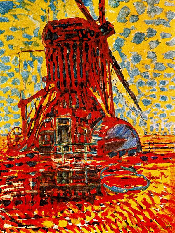 阳光下的磨坊:温克尔磨坊 Mill in Sunlight: The Winkel Mill (1908; Le Pouldu,France ),皮特·蒙德里安