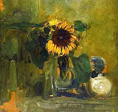 向日葵静物 Still life with Sunflower (1907)，皮特·蒙德里安