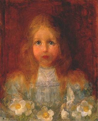 一个带花的女孩的肖像 Portrait of a Girl with Flowers (1900)，皮特·蒙德里安