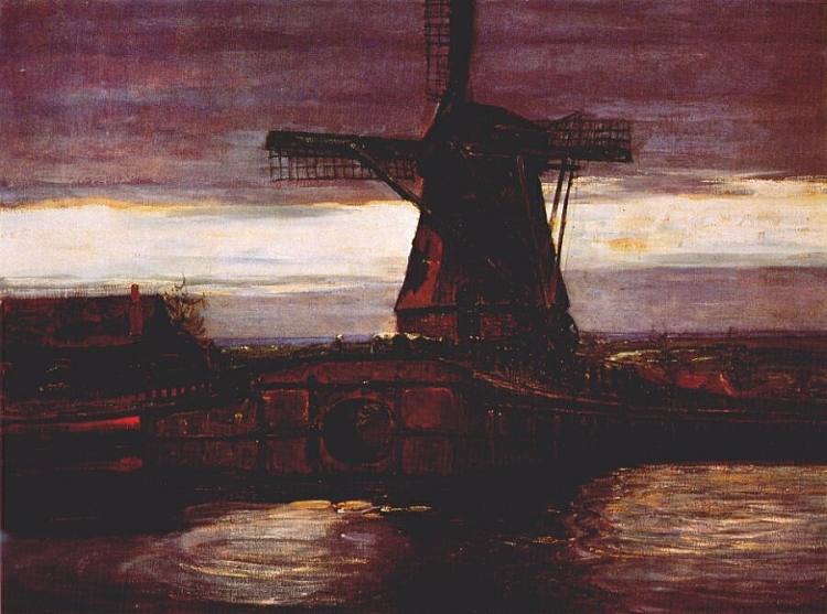 结结巴巴的磨坊与条纹天空 Stammer Mill with Streaked Sky (1905 - 1906)，皮特·蒙德里安