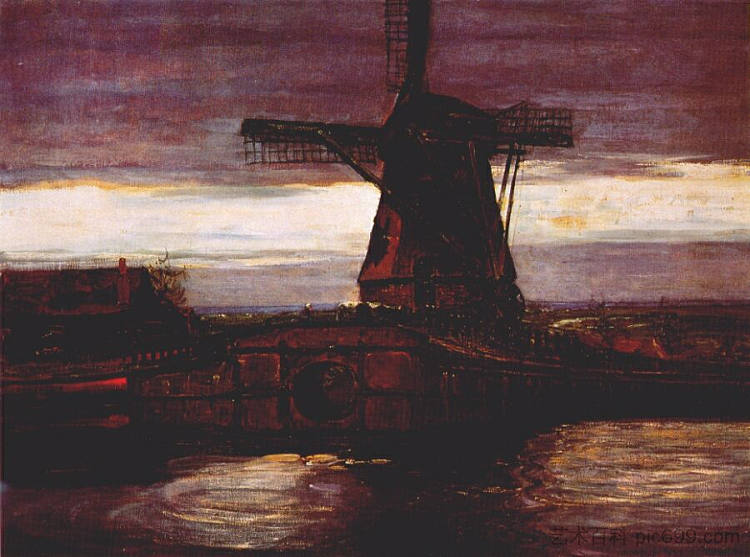 结结巴巴的磨坊与条纹天空 Stammer Mill with Streaked Sky (1905 - 1906)，皮特·蒙德里安