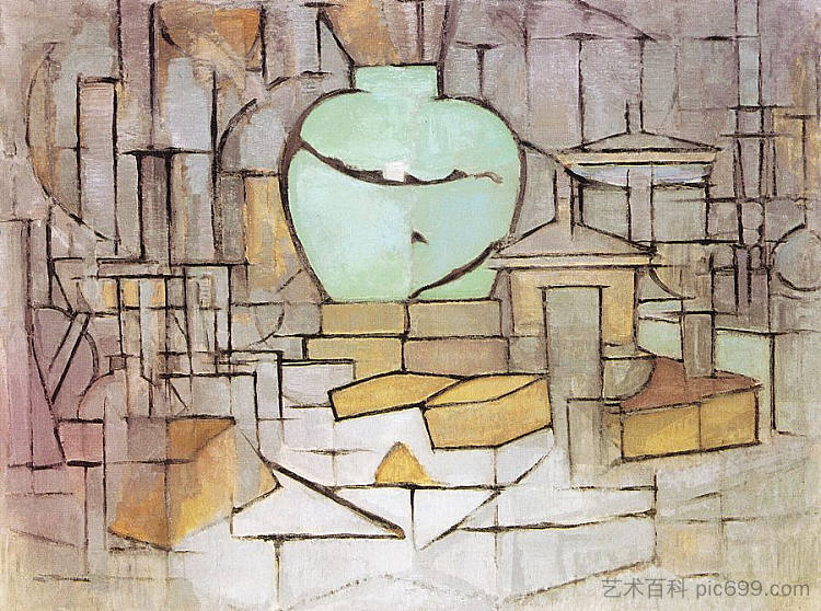 静物与姜锅2 Still Life with Gingerpot 2 (1912)，皮特·蒙德里安