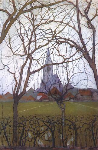 乡村教堂 Village Church (1898)，皮特·蒙德里安