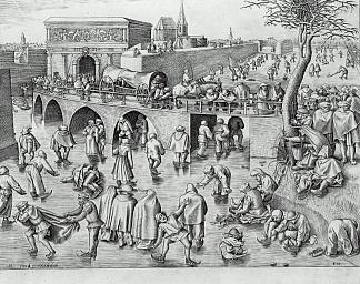 安特卫普圣乔治门前的滑冰 Ice Skating before the Gate of Saint George, Antwerp (c.1558)，彼得·勃鲁盖尔