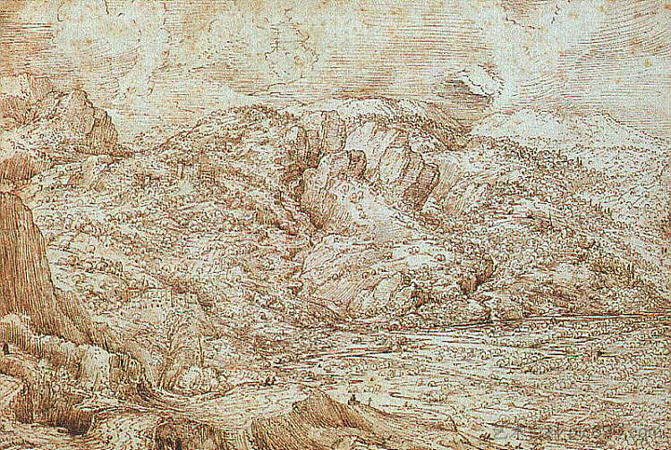 阿尔卑斯山的景观 Landscape of the Alps (c.1553)，彼得·勃鲁盖尔