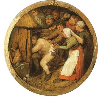 酒鬼推入猪圈 The Drunkard pushed into the Pigsty (c.1568; Brussels,Belgium                     )，彼得·勃鲁盖尔