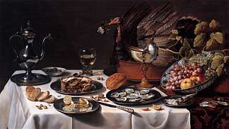 静物与火鸡派 Still Life with a Turkey Pie (1627)，彼得·克莱兹