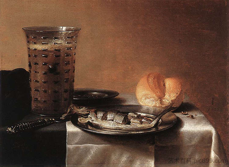 静物与鲱鱼 Still Life with Herring (1636)，彼得·克莱兹