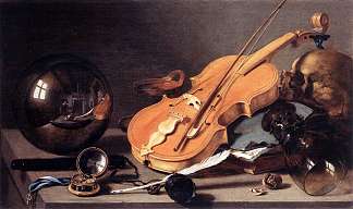 静物与小提琴和玻璃球 Still Life with Violin and Glass Ball (1628)，彼得·克莱兹
