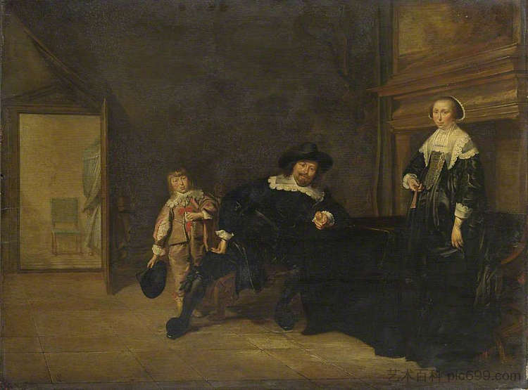 房间里的男人，女人和男孩的肖像 Portraits of a Man, A Woman and a Boy in a Room (1640)，彼得·柯德