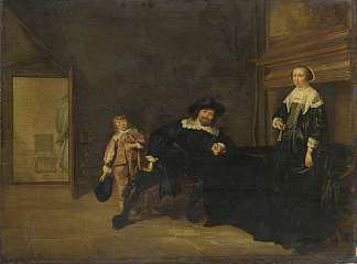 房间里的男人，女人和男孩的肖像 Portraits of a Man, A Woman and a Boy in a Room (1640)，彼得·柯德
