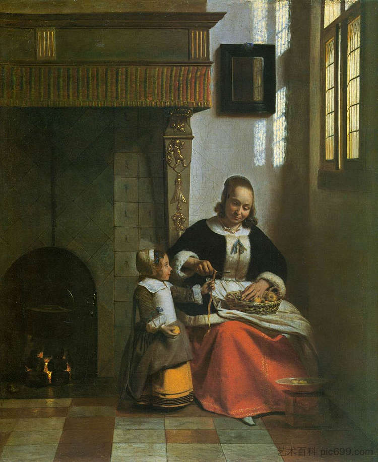 剥苹果的女人 A Woman Peeling Apples (c.1663),皮特尔·德·胡格