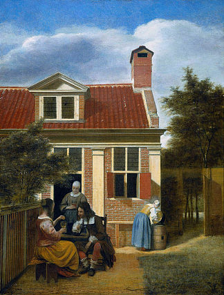 花园里的公司 Company in garden (c.1664)，皮特尔·德·胡格