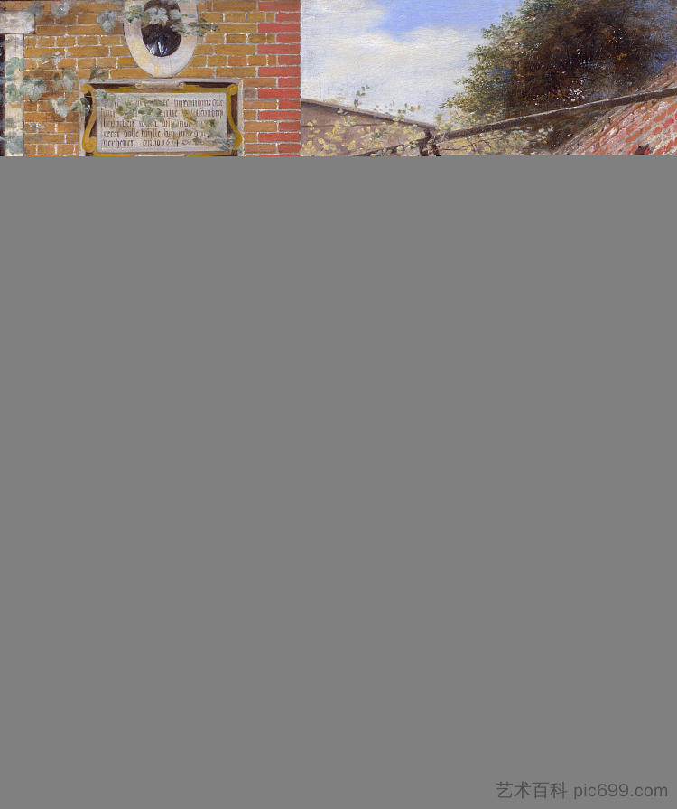 代尔夫特一所房子的庭院 Courtyard of a house in Delft (1658),皮特尔·德·胡格