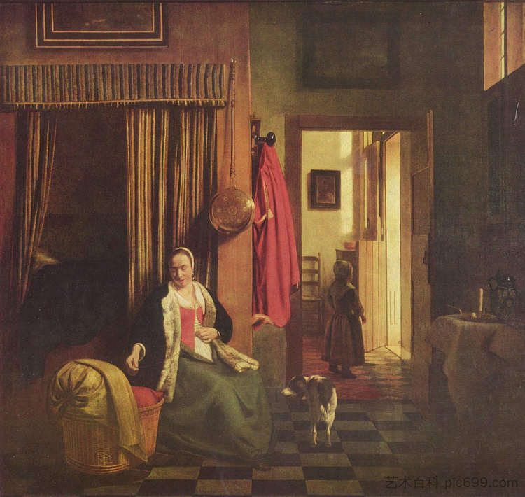 摇篮里的母亲 Mother at the cradle (c.1662),皮特尔·德·胡格