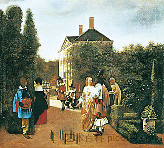 花园里的滑板游戏玩家 Skittle Players in a Garden (c.1664)，皮特尔·德·胡格