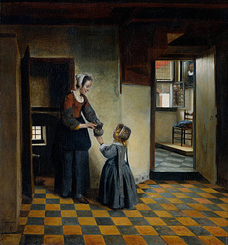 储藏室里的女人和孩子 Woman and a Child in a Pantry (c.1658)，皮特尔·德·胡格