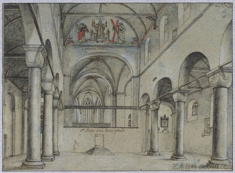 乌得勒支教堂内部 Interior of the Pieterskerk at Utrecht (1636)，彼得·萨恩雷丹