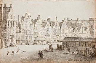 哈勒姆格罗特市场景观 View of the Grote Markt in Haarlem (1629)，彼得·萨恩雷丹