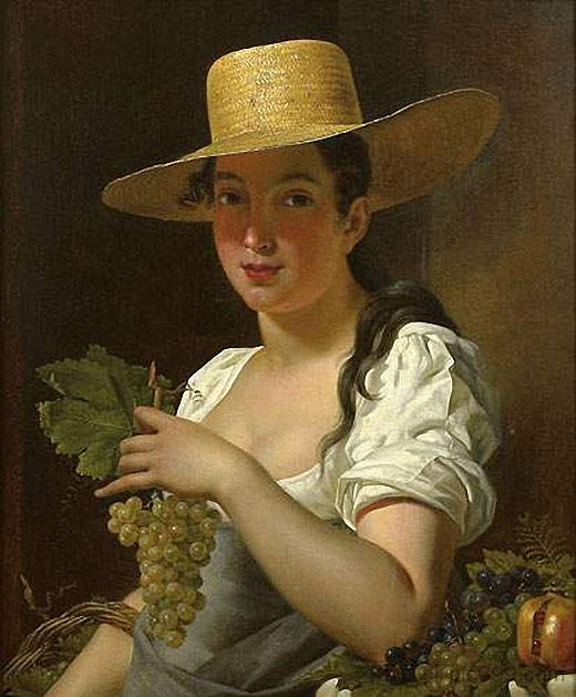 带帽子和葡萄的年轻女子 Young Woman with Hat and Grapes (1820)，彼得凡汉赛尔