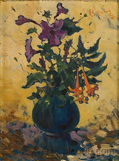 静物与芙蓉和紫红色 Still Life with Hibiscus and Fuchsias，彼得威廉弗雷德里克温宁