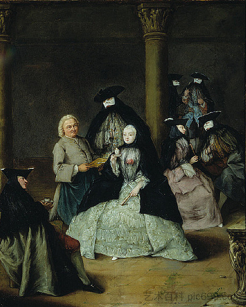 庭院里的蒙面派对 Masked Party in a Courtyard (1755)，彼得罗·隆吉