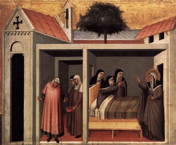 贝娅塔·乌米尔塔治愈生病的修女 Beata Umiltà Heals a Sick Nun (1341)，彼得罗·洛伦泽蒂