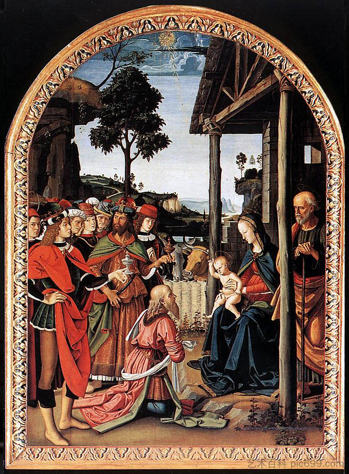 国王的崇拜（主显节） Adoration of the Kings (Epiphany) (c.1476)，彼得罗·贝鲁吉诺