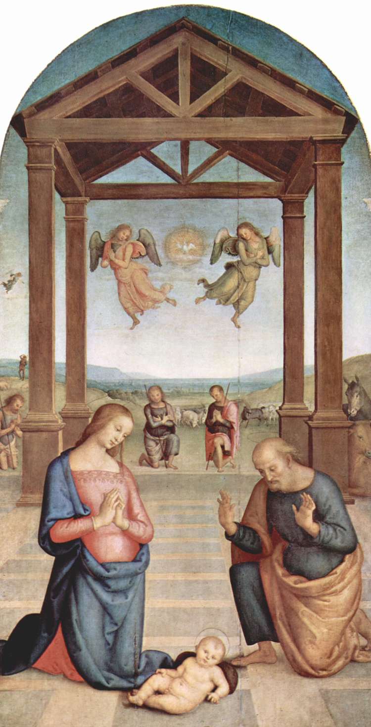 圣奥古斯丁祭坛画 - 牧羊人的崇拜 Altarpiece of St. Augustine - Adoration of the Shepherds (1506 - 1510)，彼得罗·贝鲁吉诺