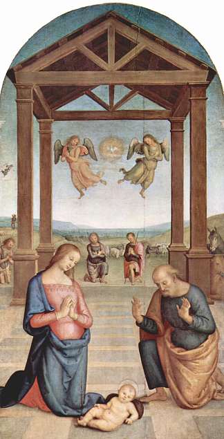 圣奥古斯丁祭坛画 – 牧羊人的崇拜 Altarpiece of St. Augustine – Adoration of the Shepherds (1506 – 1510)，彼得罗·贝鲁吉诺