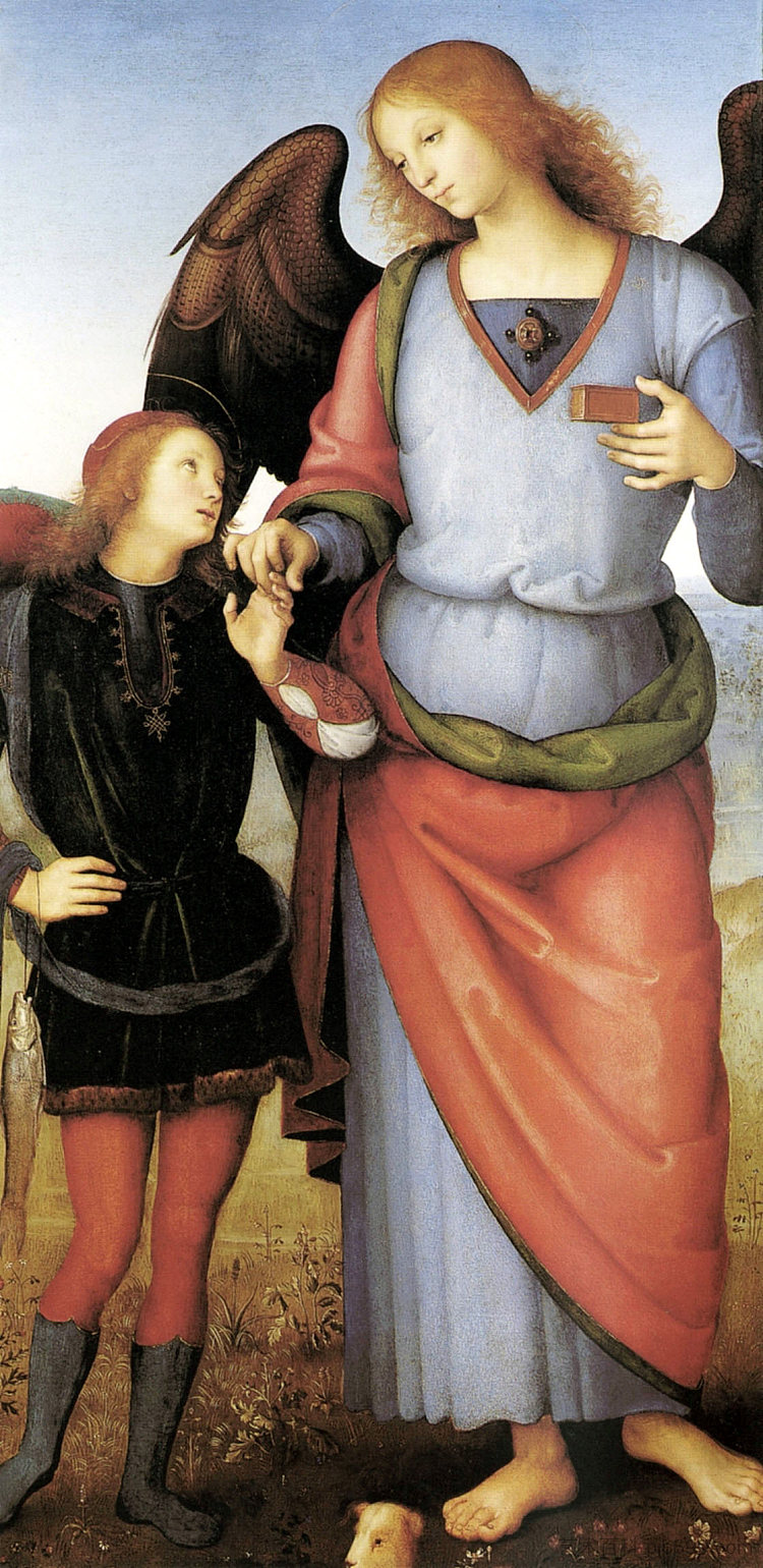 大天使拉斐尔与托比亚斯 Archangel Raphael with Tobias (c.1496 - c.1500)，彼得罗·贝鲁吉诺