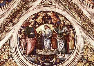 基督在施洗者和伪装成老人的撒旦之间 Christ between the Baptist and the Satan disguised as an Old Man (1507 – 1508)，彼得罗·贝鲁吉诺