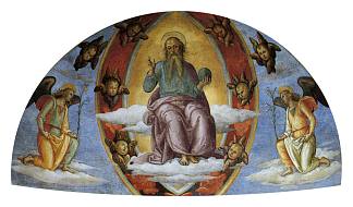 荣耀之主与天使。报喜 Lord in Glory with Angels. Annunciation (1503)，彼得罗·贝鲁吉诺